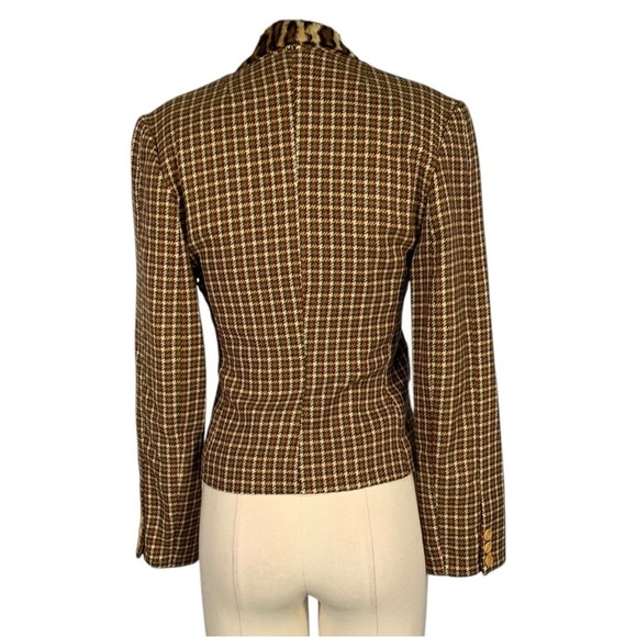 Vintage Finis Retro Y2k Faux Fur Collar Button Front  Blazer Plaid Size 4 - Picture 5 of 12